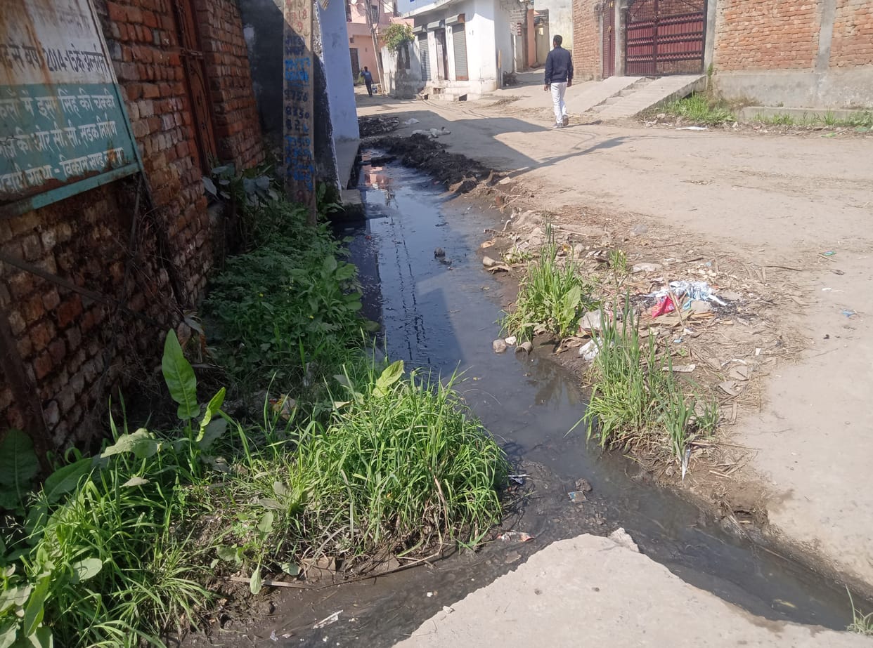 A pile of dirt at the main gate of Akodha Kalan