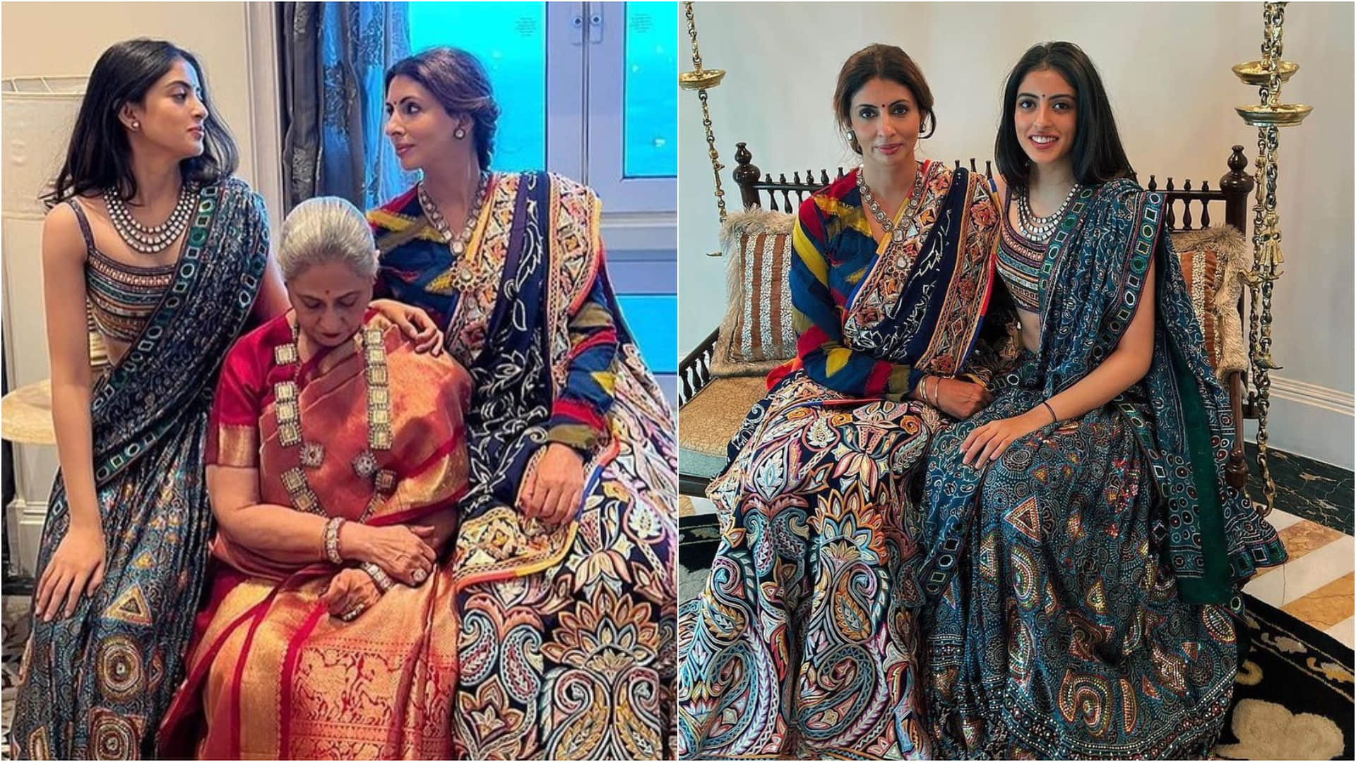 anmol ambani wedding jaya bachchan daughter shweta bachchan along navya naveli pose together