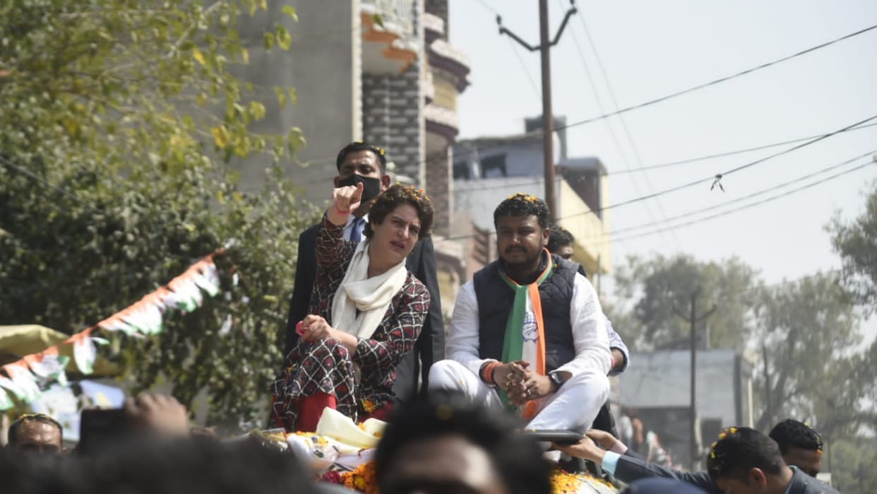 Congress leader Priyanka Gandhi road show in Lucknow.