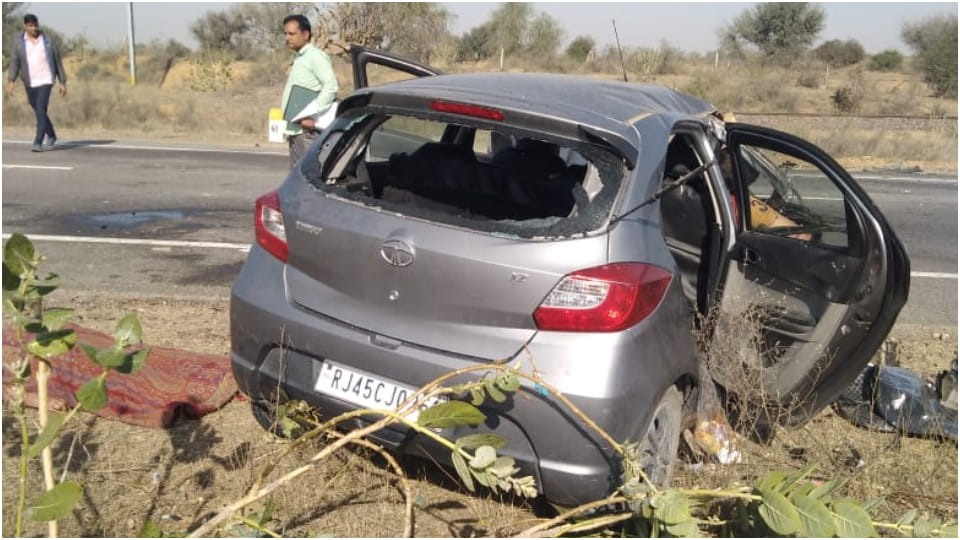Rajasthan news Two people died after after truck hit car in Churu