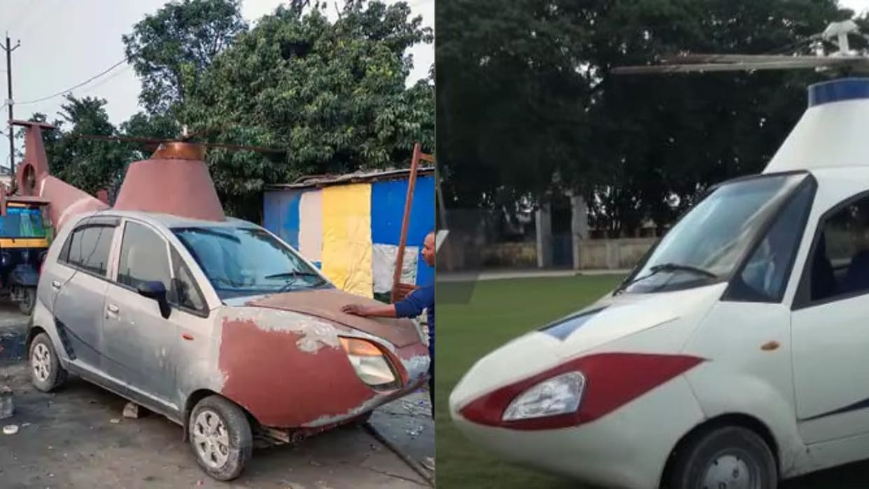 tata nano helicopter guddu sharma helicopter bihar nano helicopter Bihar man Concerts Tata Nano into helicopter, rents it for weddings