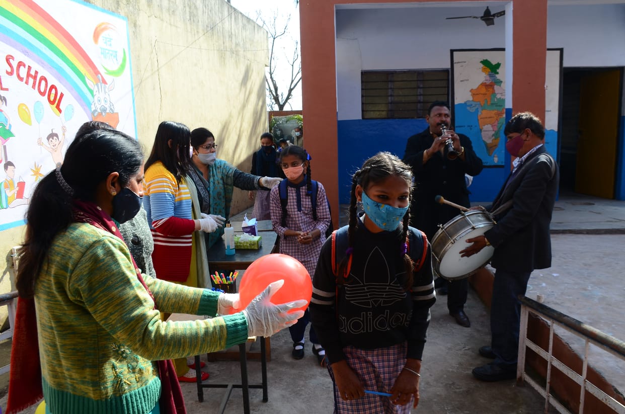 The children who reached the school were welcomed with music