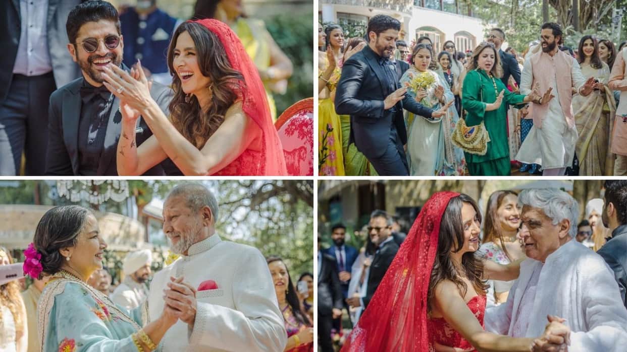 Farhan Akhtar, Shibani Dandekar finally share official wedding photos See Javed Akhtar, Shabana Azmi, Hrithik Roshan, Farah Khan Dancing