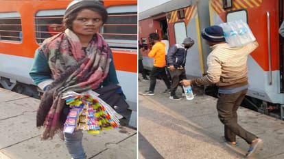 गोरखपुर रेलवे स्टेशन पर गुटखा व प्रतिबंधित पानी की बोतलें बेचते अवैध वेंडर।