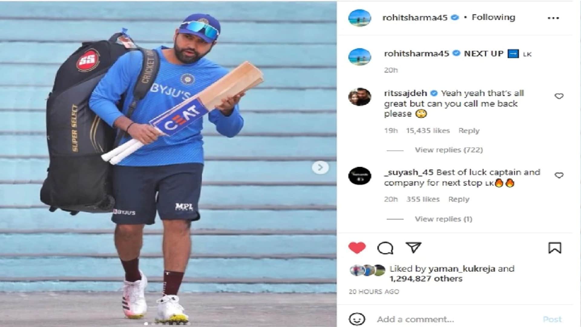 IND vs SL Wife Ritika commented on Rohit Sharma post wrote Can you call me back know rohit sharma and ritika sajdeh love story