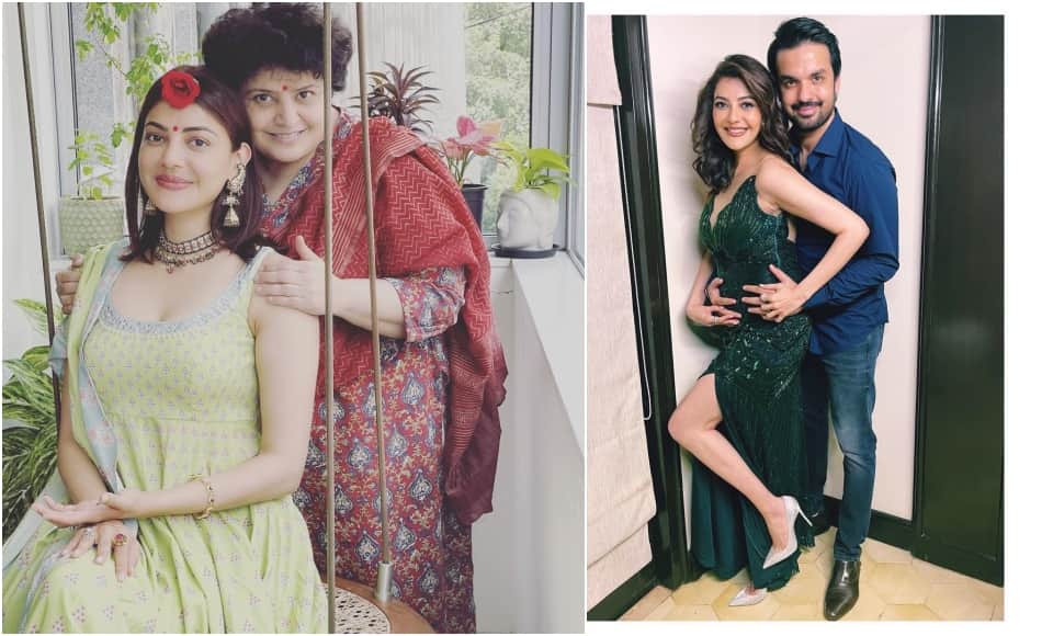 Actress Kajal Aggrawal shares pictures of her in red saree caption picture as mommy training
