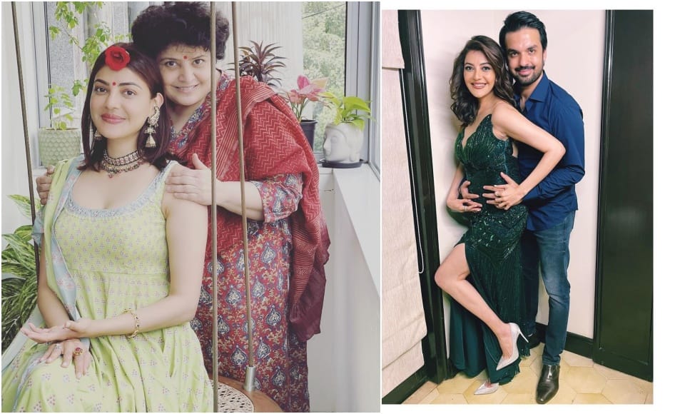 Actress Kajal Aggrawal shares pictures of her in red saree caption picture as mommy training