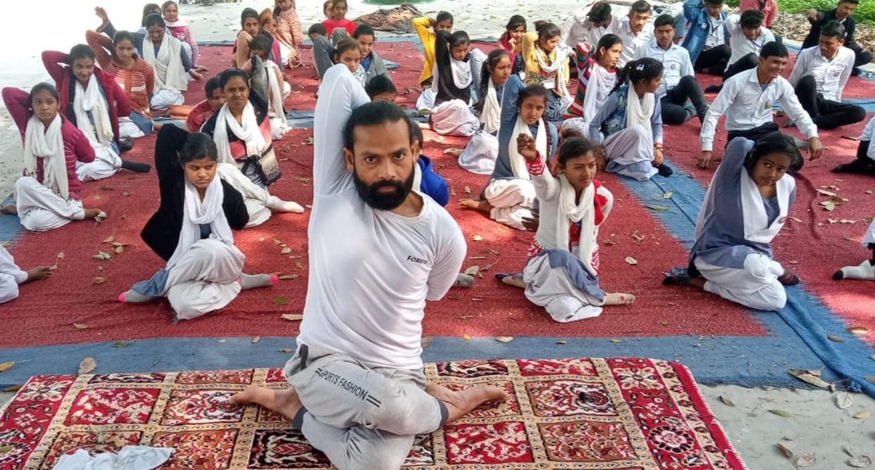 The importance of yoga was told to the students in the NSS camp