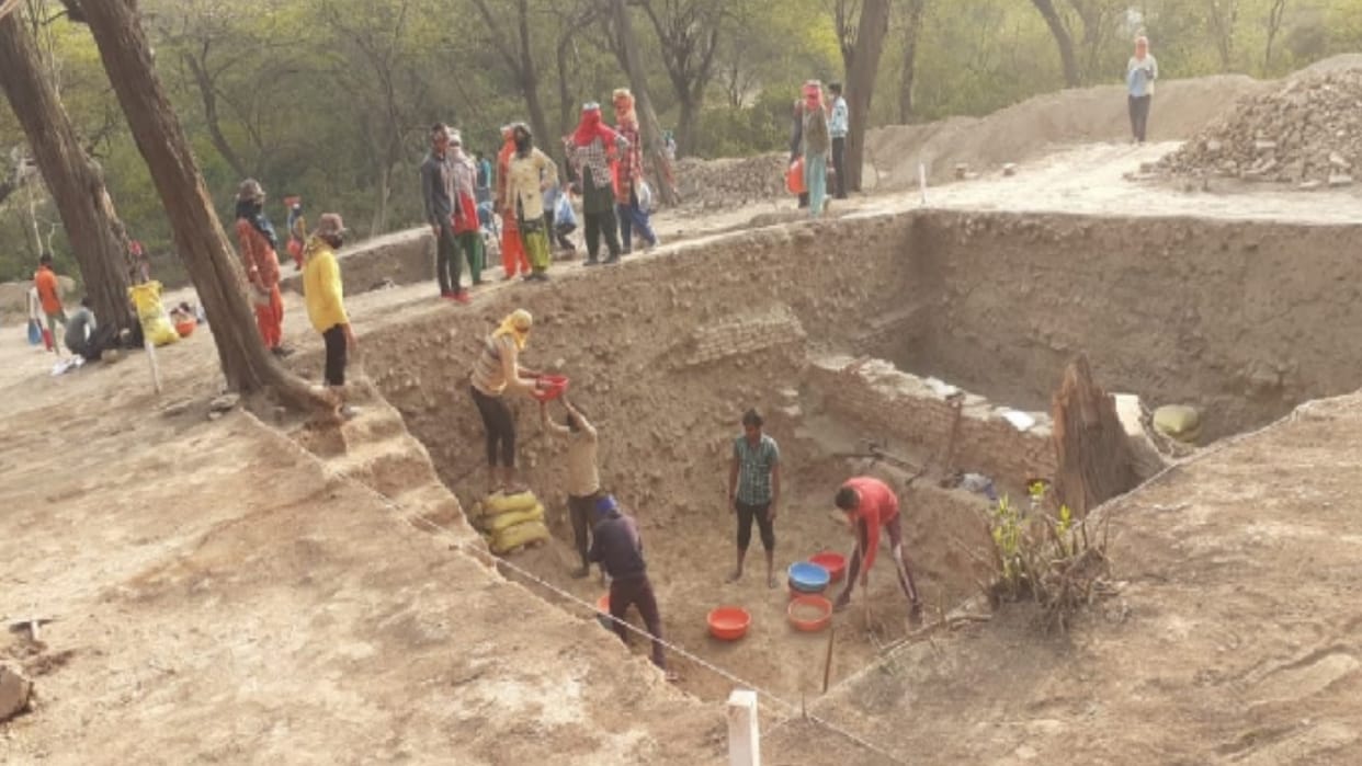 Terracotta carved utensils found on the third day of excavation at ancient Pandava teela of Hastinapur