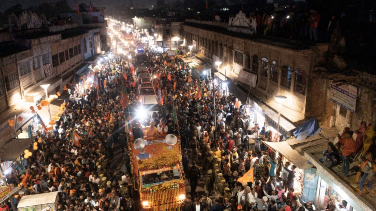 Chief Minister Yogi Adityanath road show in Ayodhya.