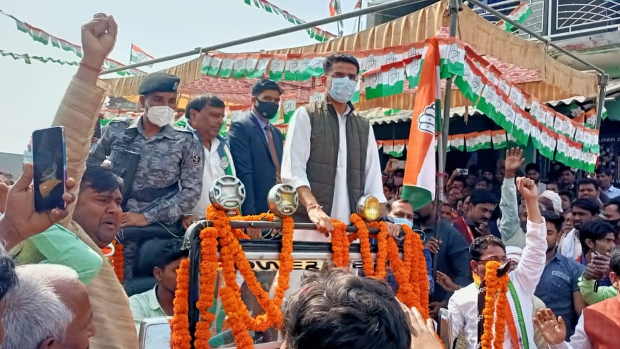 Former Union Minister of Congress Party and former Deputy CM of Rajasthan Sachin Pilot visit Maharajganj