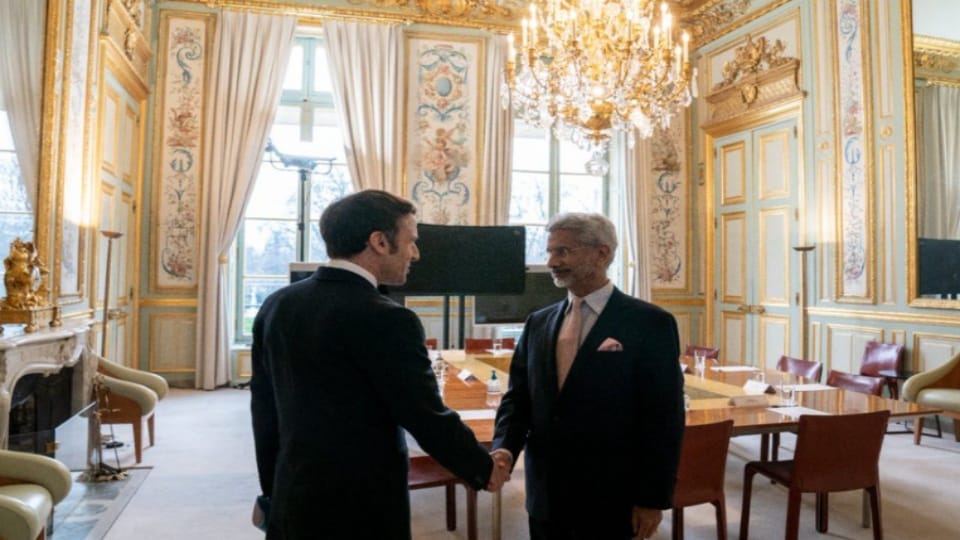 EAM Jaishankar meets French President Emmanuel Macron in Paris