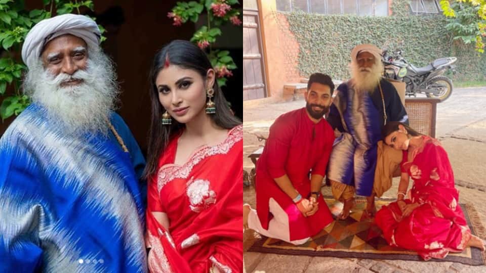Mouni Rai arrived with husband Suraj to seek Sadhguru's blessings