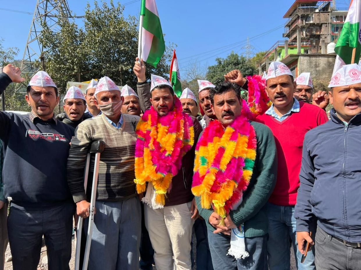 NPSEA officials marching on foot reached Bilaspur