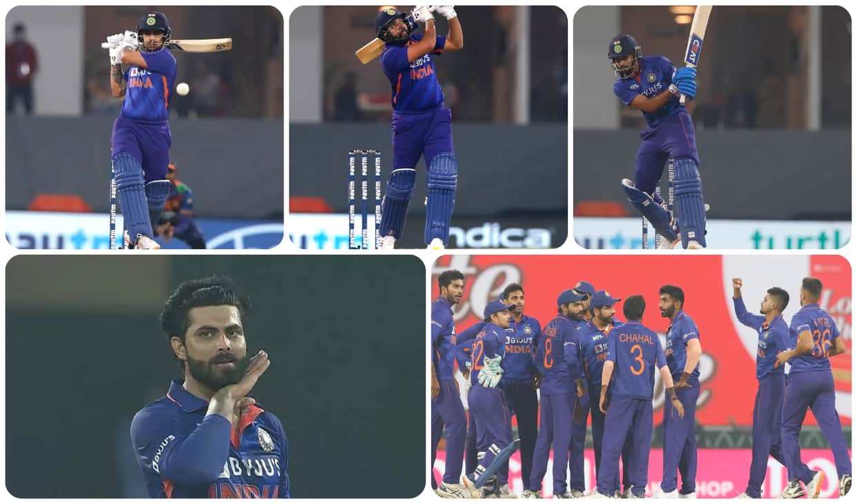 IND vs SL 1st T20 Photo Story Ravindra jadeja Pushpa celebration Ishan Kishan and Shreyas Iyer Fifty