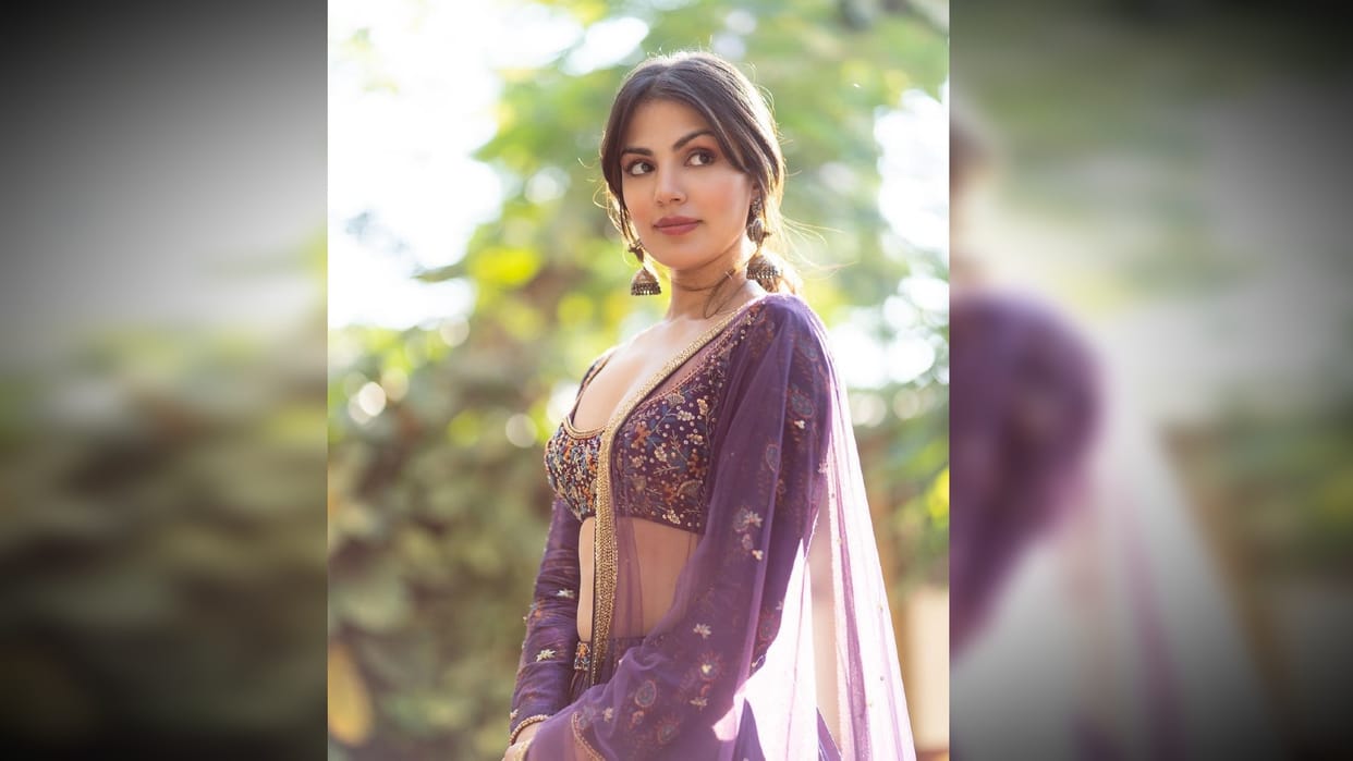 Rhea Chakraborty shares latest beautiful pictures in purple lehenga