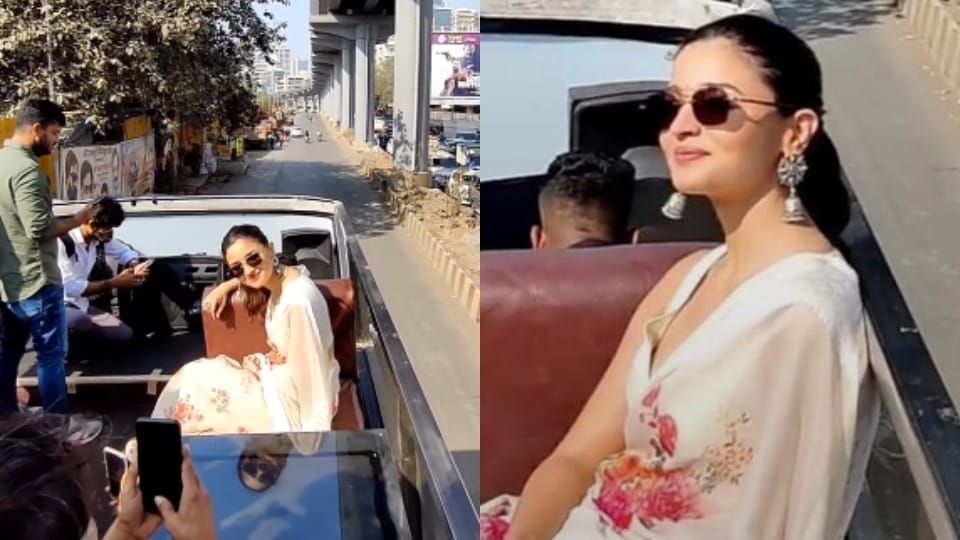 Alia Bhatt was spotted in the open bus on the streets of Mumbai for Gangubai Kathiawadi film promotion video viral