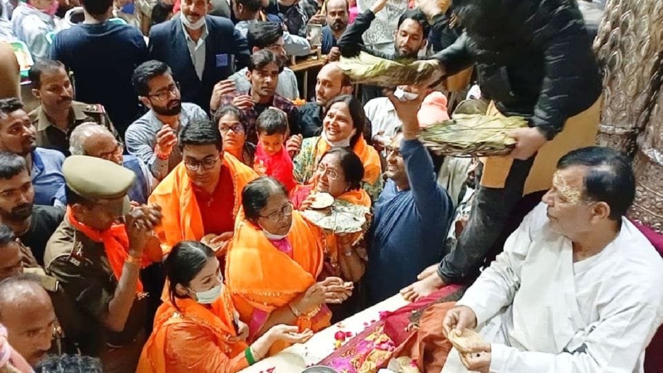 crowd of devotees gathered in the banke Bihari temple vrindavan on Vijaya Ekadashi