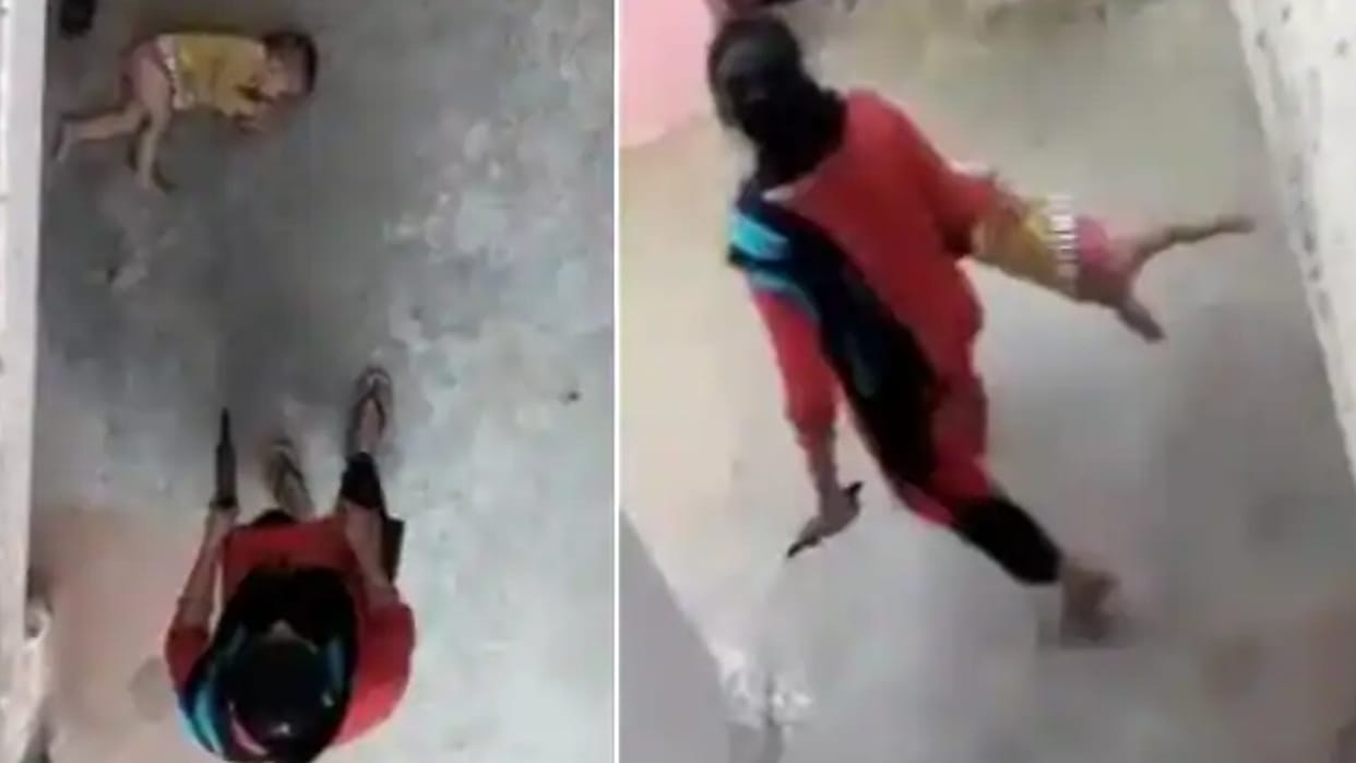 ruthless mother oppressed innocent, thrown out of the house after brutally thrashing a one and a half year old girl in Ujjain, video viral