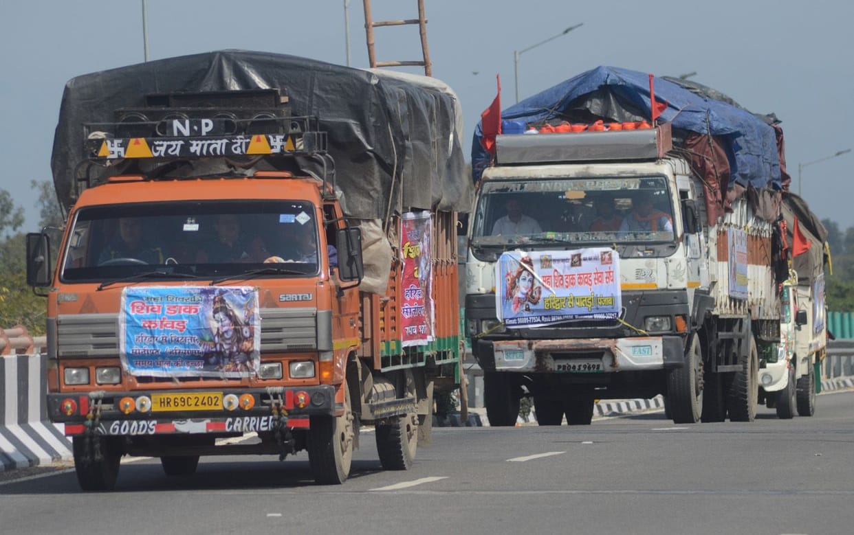Bhagam part of dak kanwar vehicles started on the highway