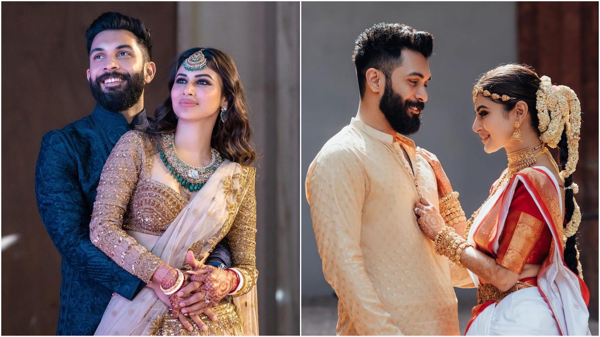Actress Mouni Roy performs Aarti with husband Suraj Nambiar in Mata Chowki shares picture