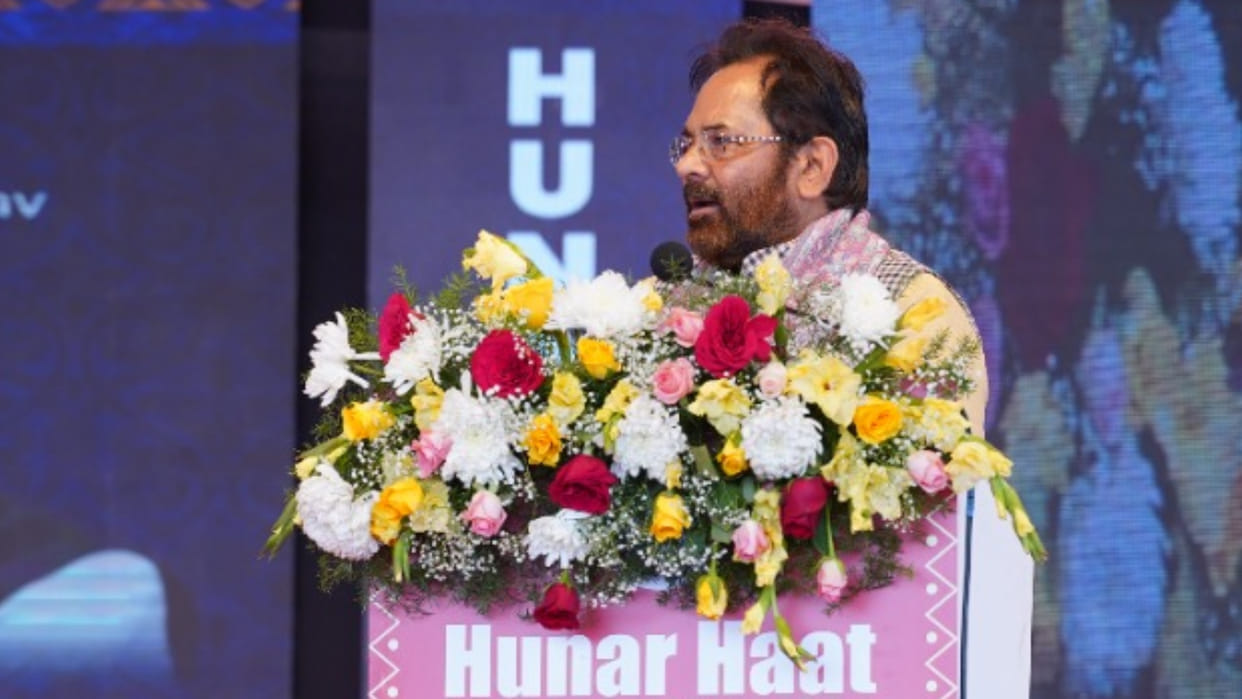 Union Minister Mukhtar Abbas Naqvi says there is no ban on wearing Hijab in country in Hyderabad at inauguration of 37th Hunar Haat