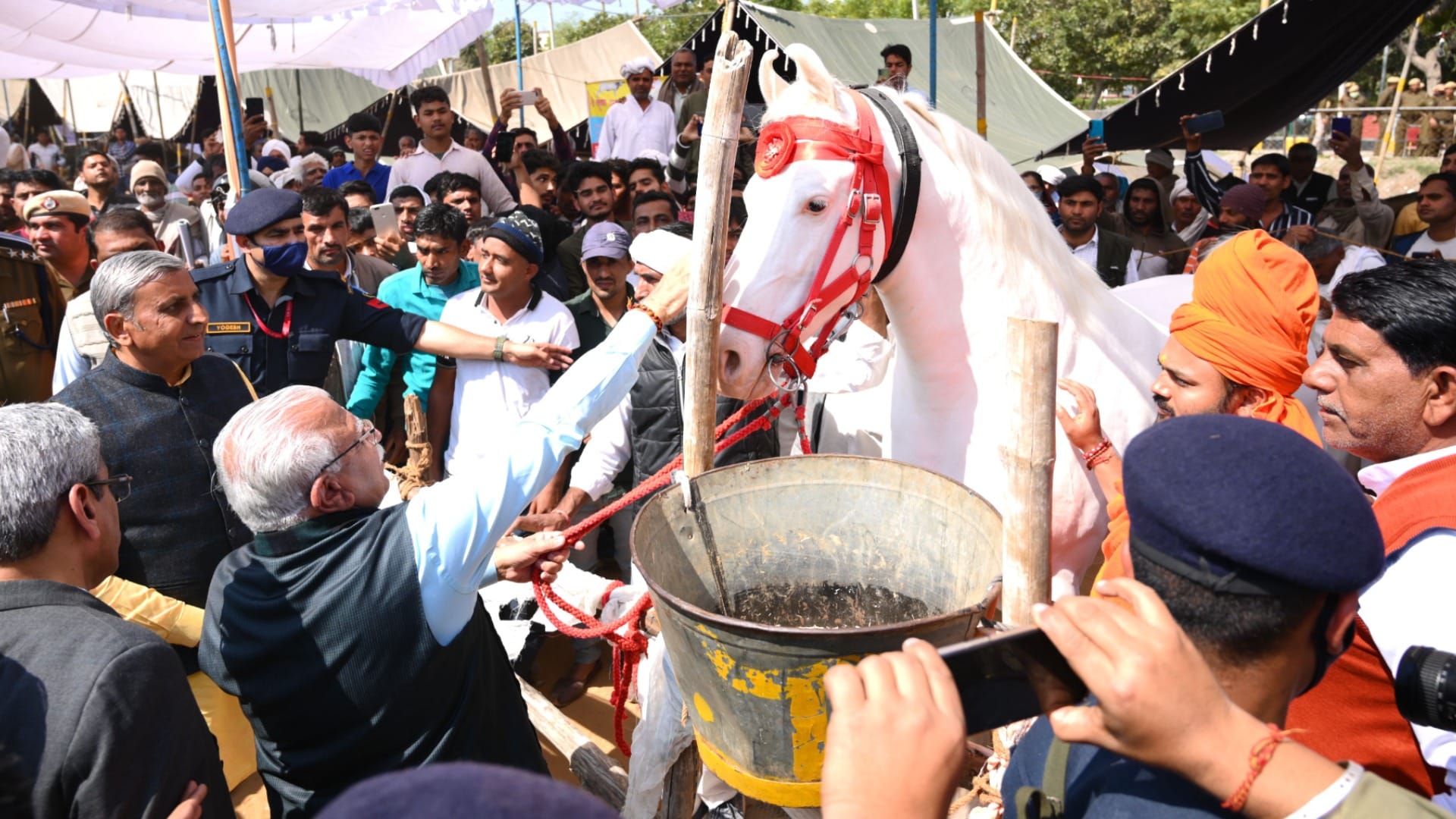 Animal Exhibition: Chief Minister Manohar Lal greets people by riding a camel
