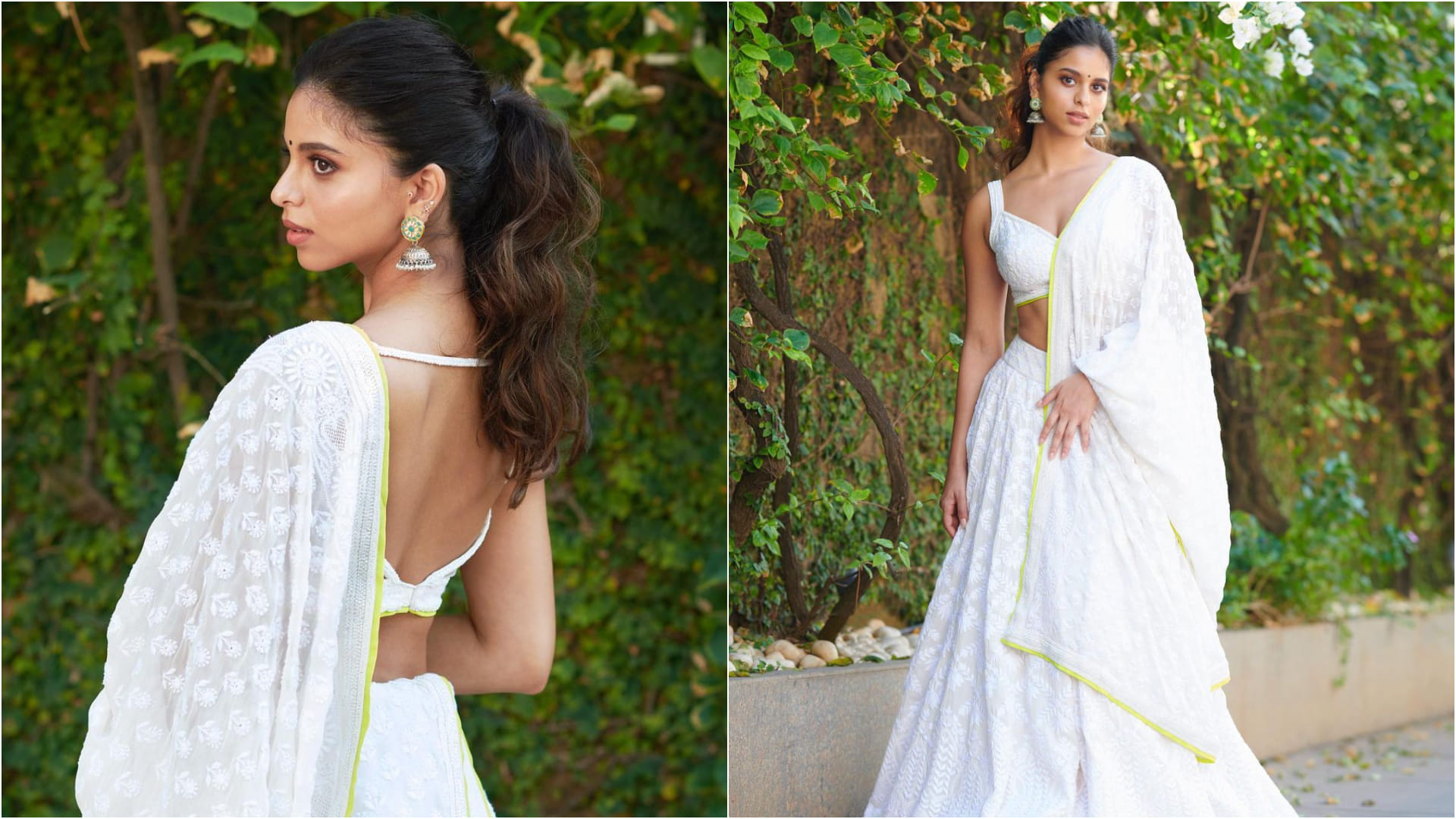 suhana khan in manish malhotra white chikankari lehenga look stunning