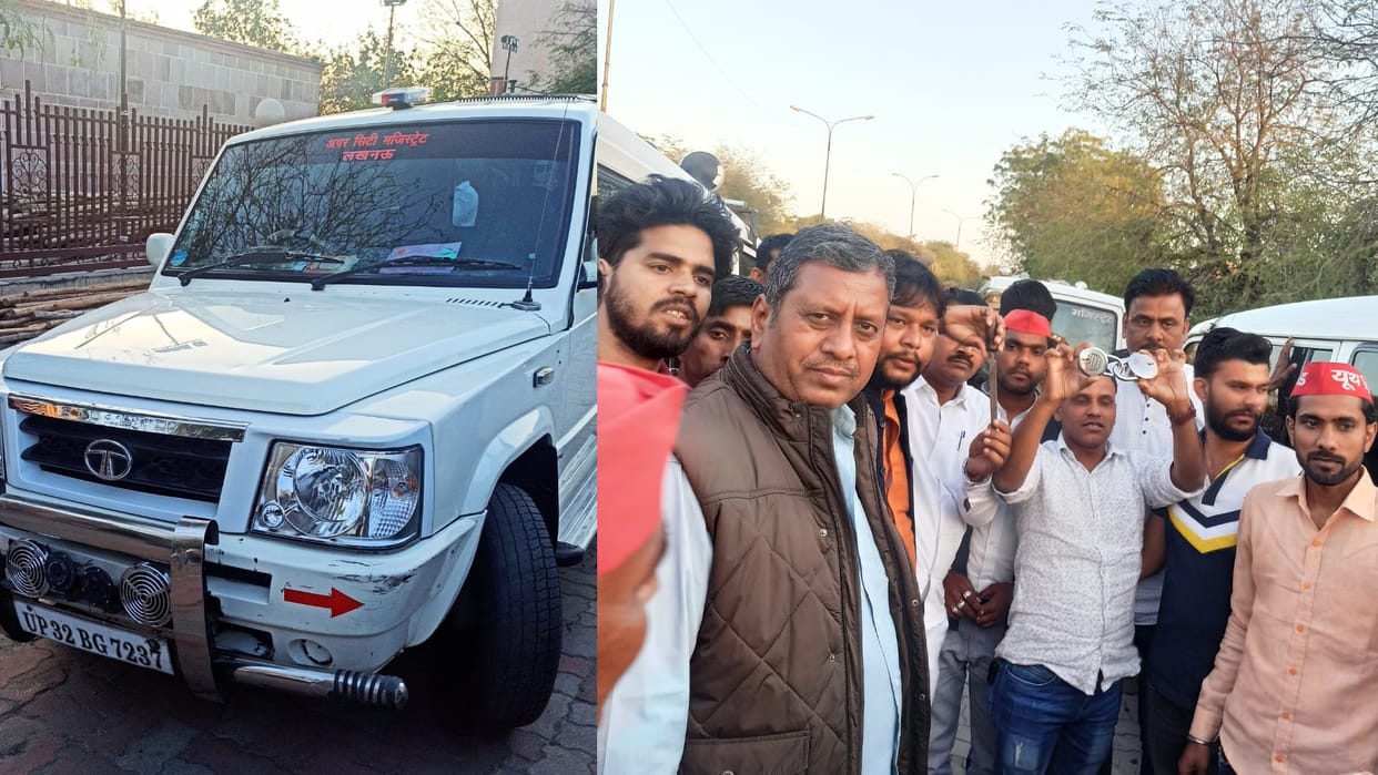 SP activists catch a vehicle going to Strong room.