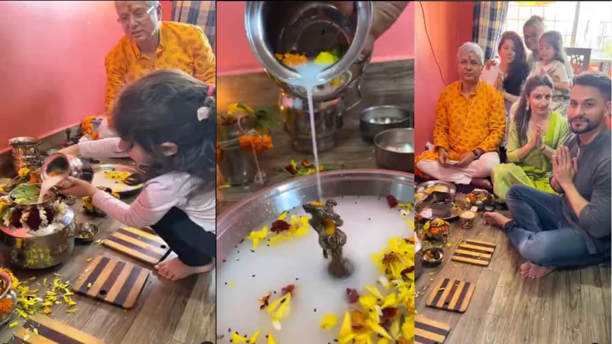 soha ali khan and kunal kemmu celebrate herath festival before maha shivratri at home doughter inaaya takes part in pooja  serves lunch