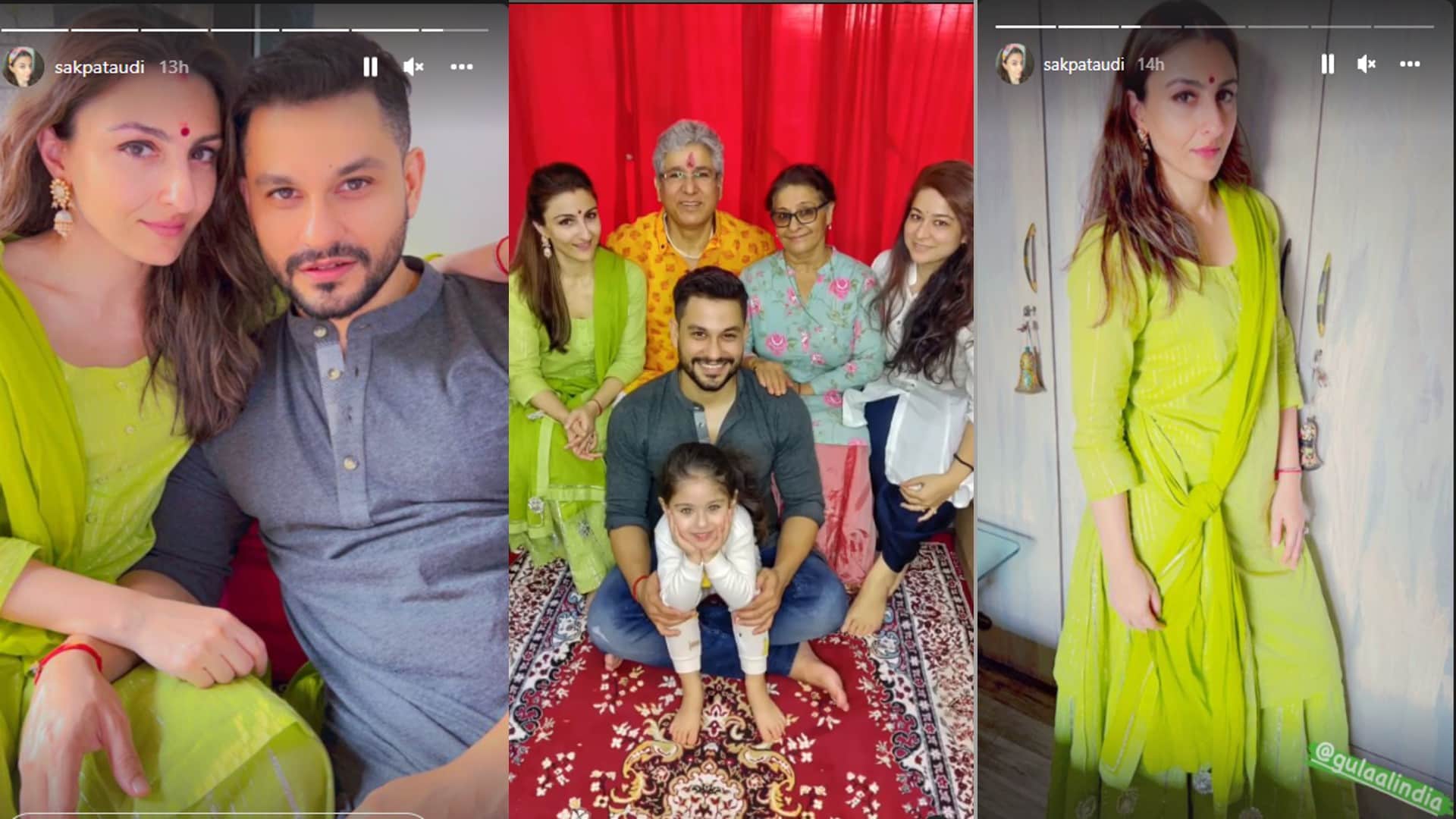 soha ali khan and kunal kemmu celebrate herath festival before maha shivratri at home doughter inaaya takes part in pooja  serves lunch