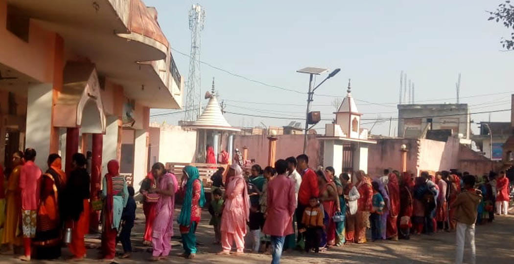 Shiva devotees gathered in Shiva temple for Jalabhishek