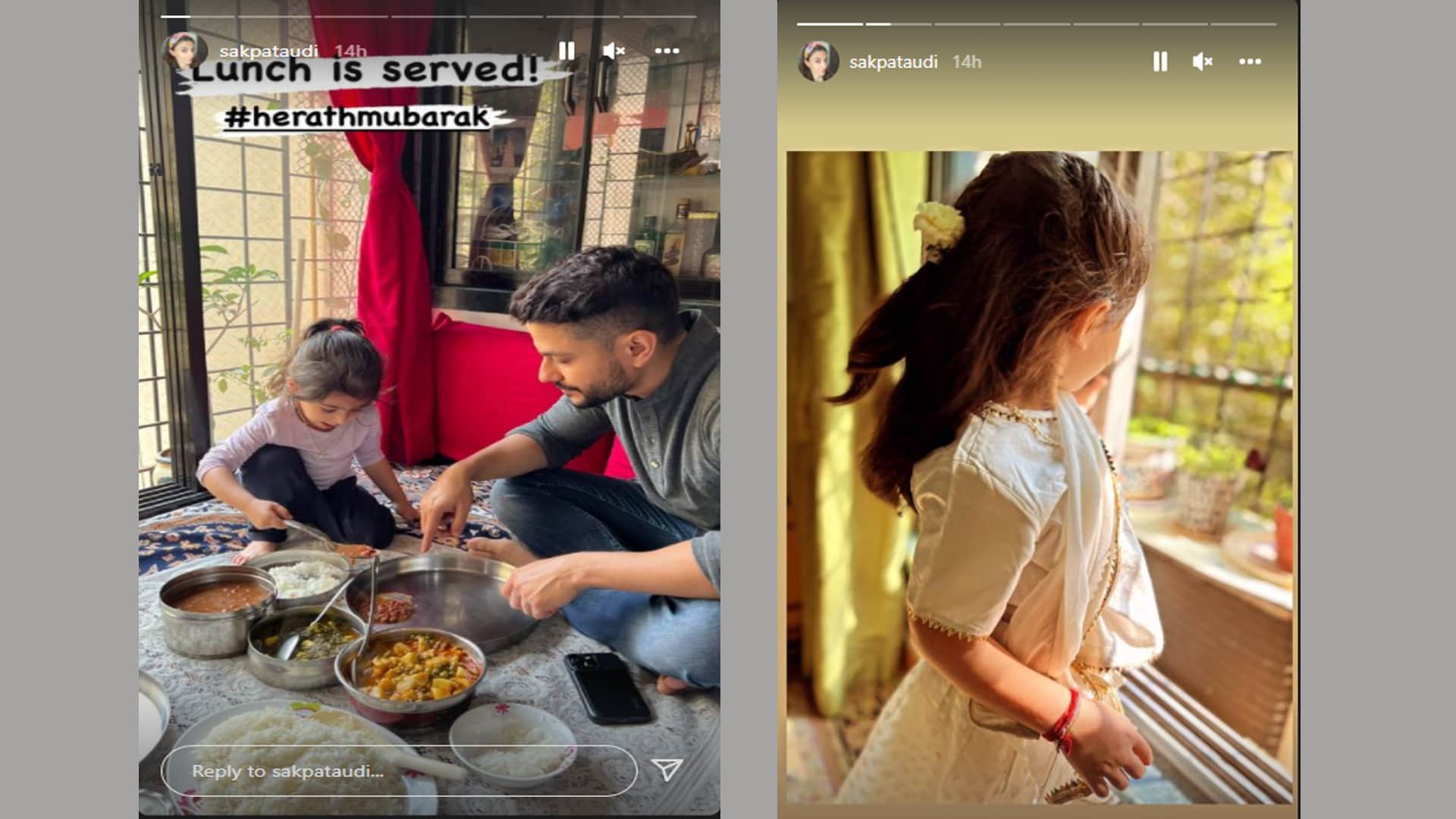 soha ali khan and kunal kemmu celebrate herath festival before maha shivratri at home doughter inaaya takes part in pooja  serves lunch