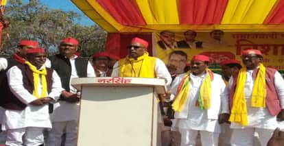 मऊ में ओमप्रकाश राजभर की जनसभा।