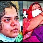 आंखोंं में आंसू लिए खड़ी सना (बाएं) और अपनी मां के गले लग रो रही चाहत (दाएं)