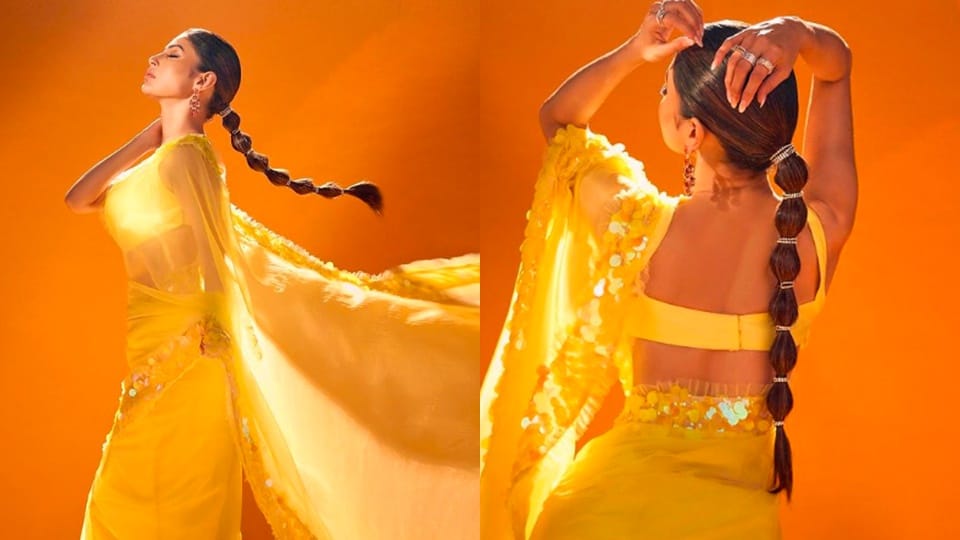 mouni roy shared pictures in yellow saree