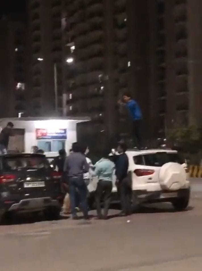 Drunken youths climbed on the car in front of the outpost