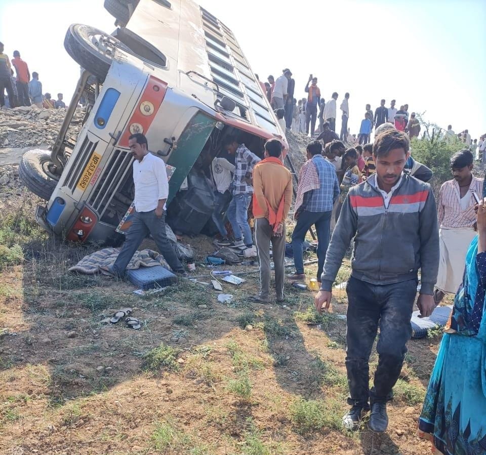 Uncontrollable bus overturns, 35 passengers injured