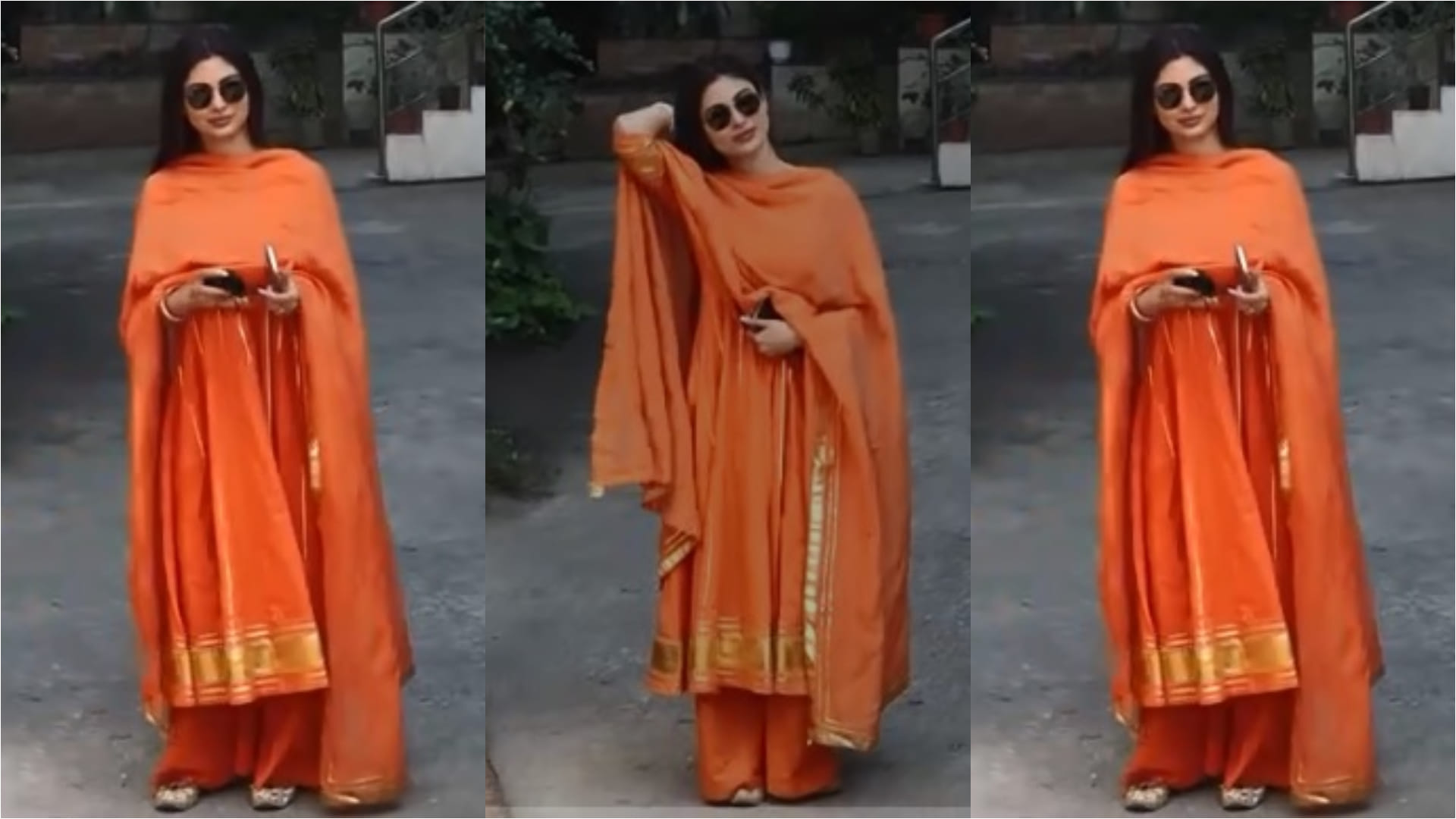 new bride take inspiration from mouni roy orange anarkali kurta with palazzo