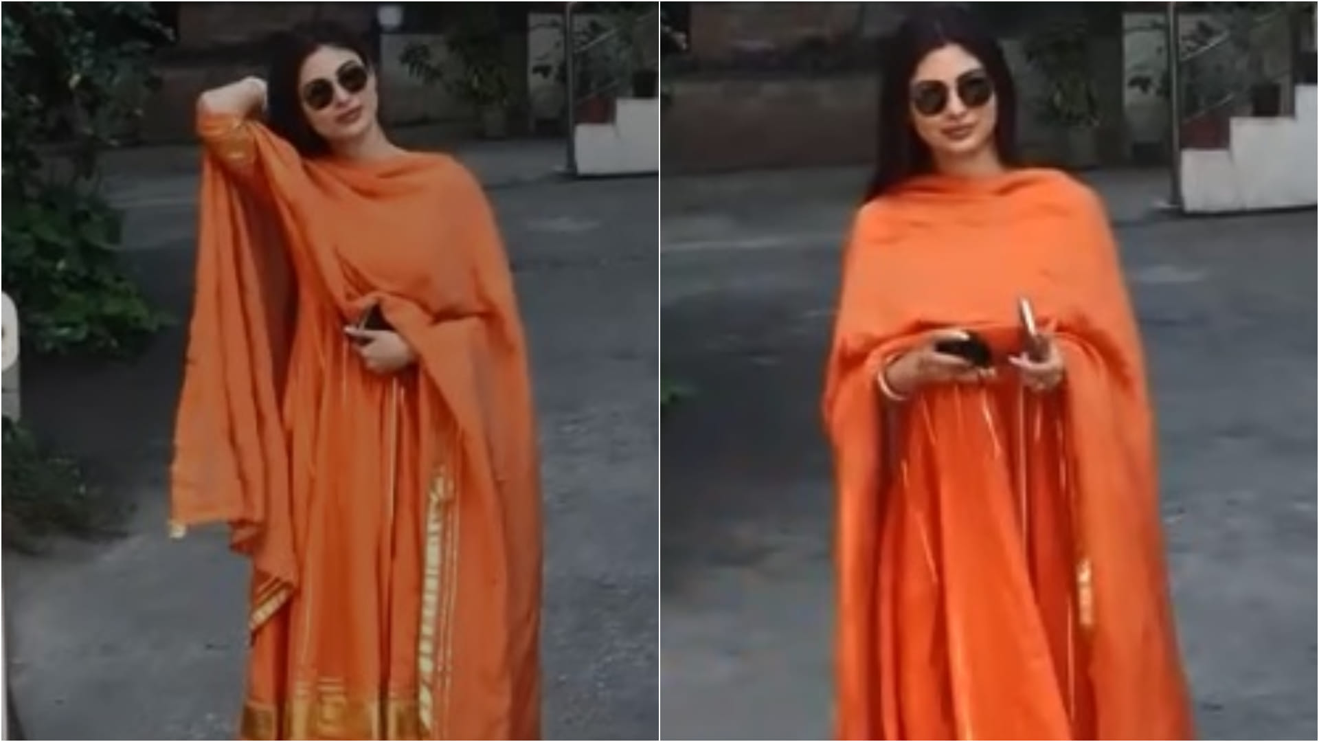new bride take inspiration from mouni roy orange anarkali kurta with palazzo