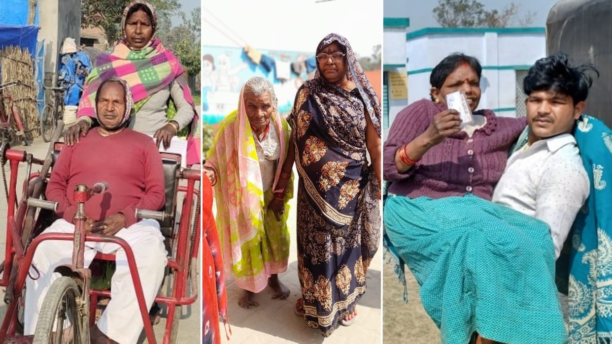 Old voter reach polling booth for Vote in UP Election 2022