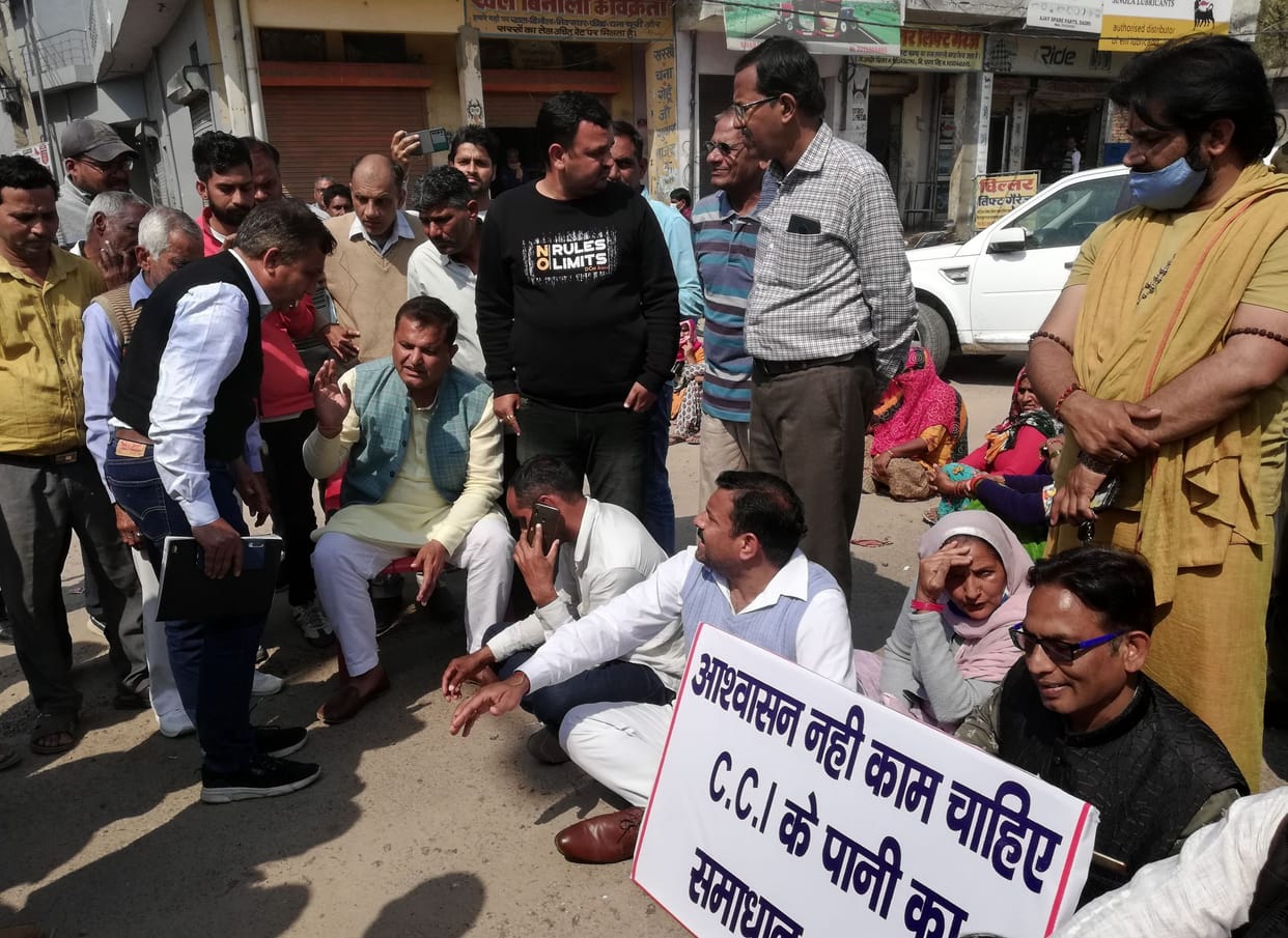 Angry over the problem of waterlogging, the residents of Gandhi imposed a three-hour jam on Delhi-Pilani NH