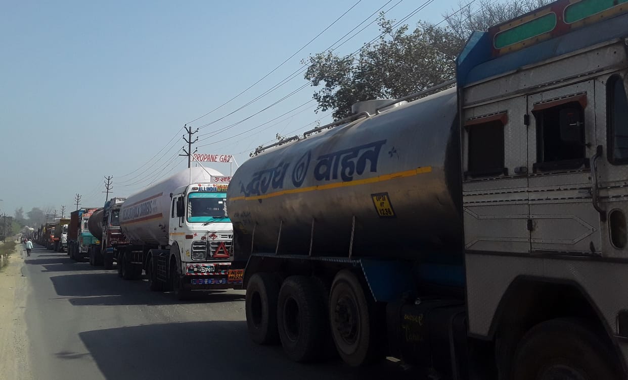 Three km long jam caused by potato laden vehicles