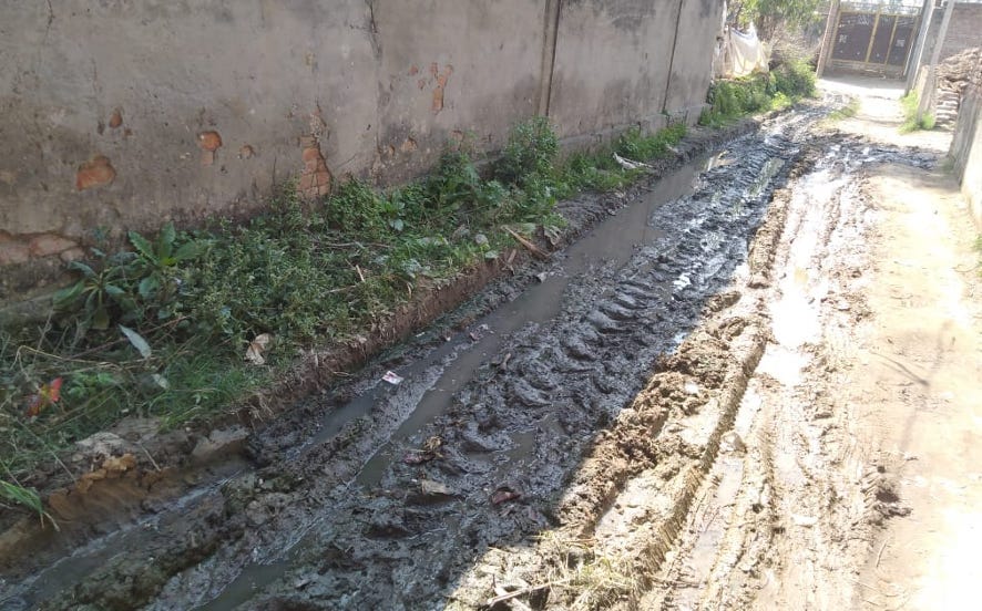 Difficulty in movement due to mud on the road