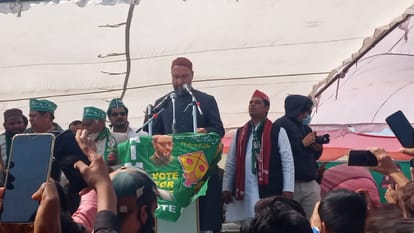 UP Assembly Election 2022 aimim chief asaduddin owaisi rally in mirzapur said Akhilesh Yadav becomes dumb in matter of hijab