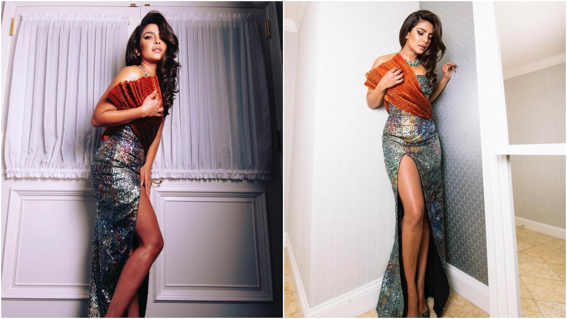 priyanka chopra turns up in black saree to host pre oscars event