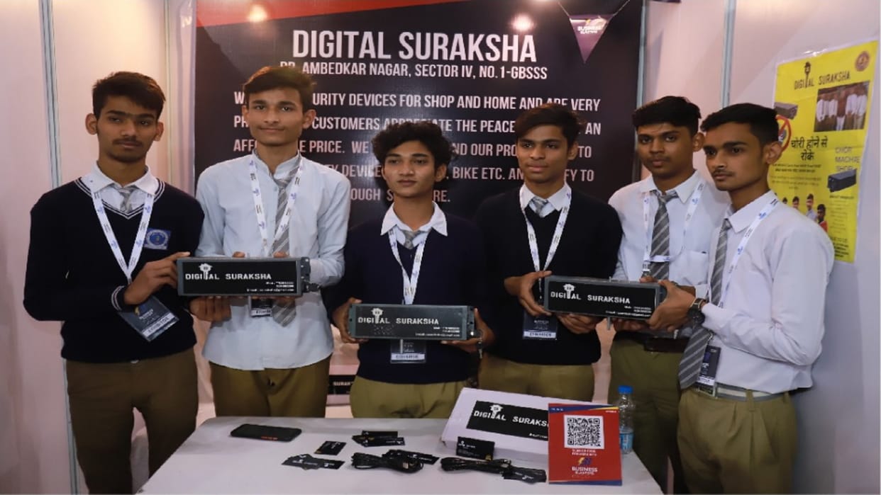 Government school children prepared security cover to protect shops in Business Blasters Expo alarm will sound as soon as shutter is tampered 