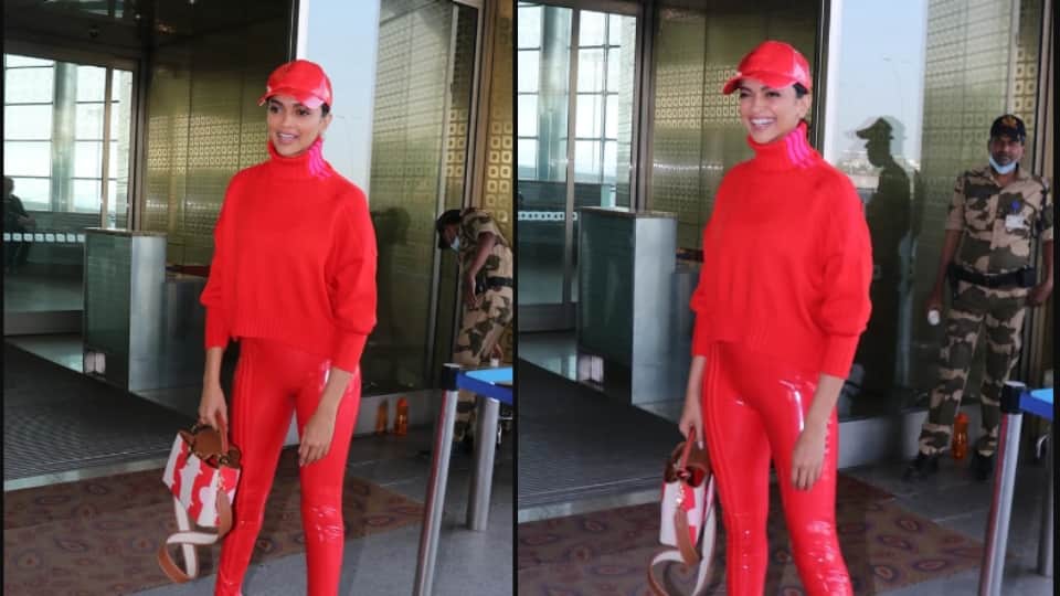 Deepika Padukone spotted at the airport wearing a red outfit trollers said zomato wali ladki