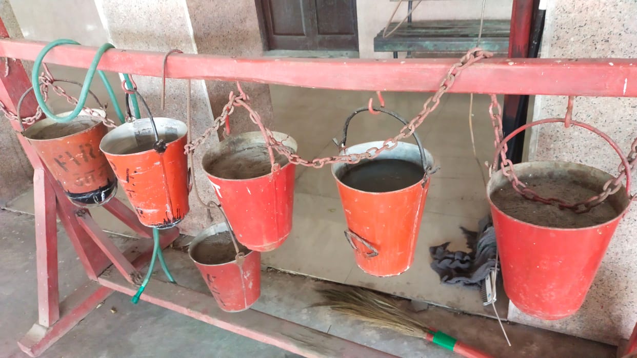 Fire will have to be extinguished with six buckets of sand and water