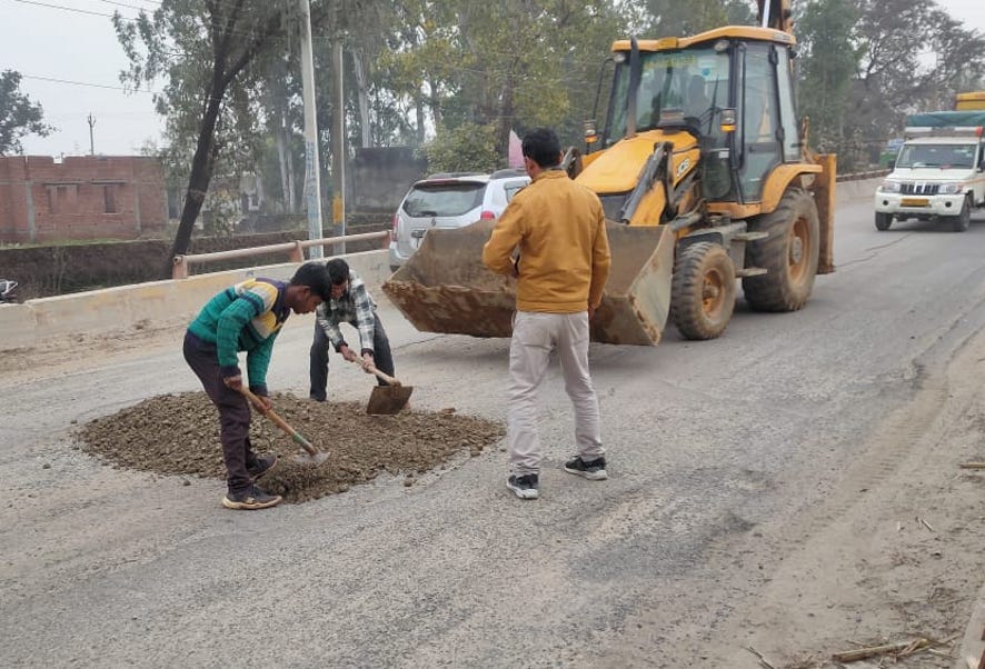 Highway pits started to be filled by putting RBM